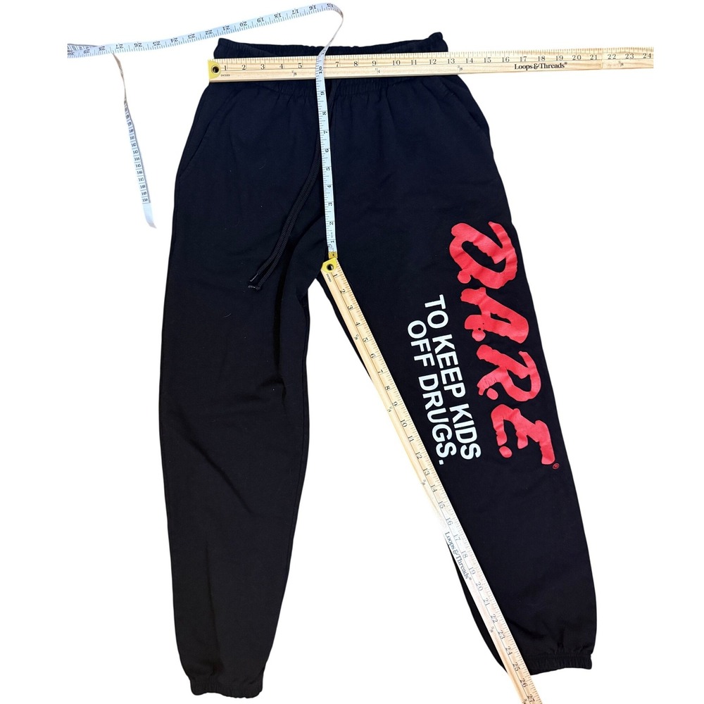 DARE Sweatpants Kids Medium‎ Black Graphic Logo Elastic VTG 90s Streetwear Retro - Picture 3 of 3